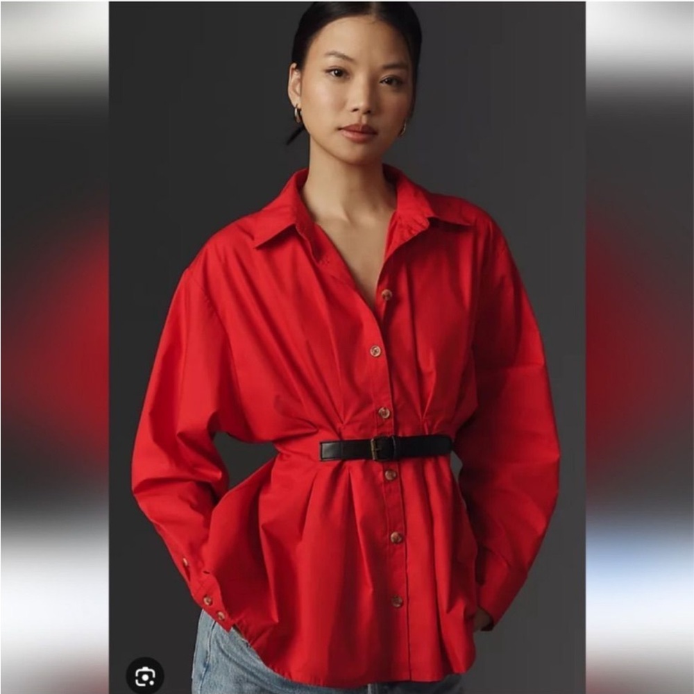 Anthropologie Belted Button down red Shirt with Belt size 8